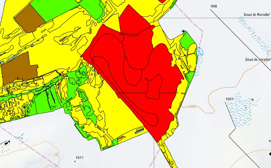 Carte nationale swisstopo avec le périmètre protégé de Vallée des Ponts-de-Martel (Bois des Lattes/Marais Rouge) (Haut-marais)