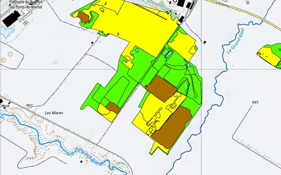 swisstopo national map showing the protected perimeter of Vallée des Ponts-de-Martel (Bois des Lattes/Marais Rouge) (Raised bog)