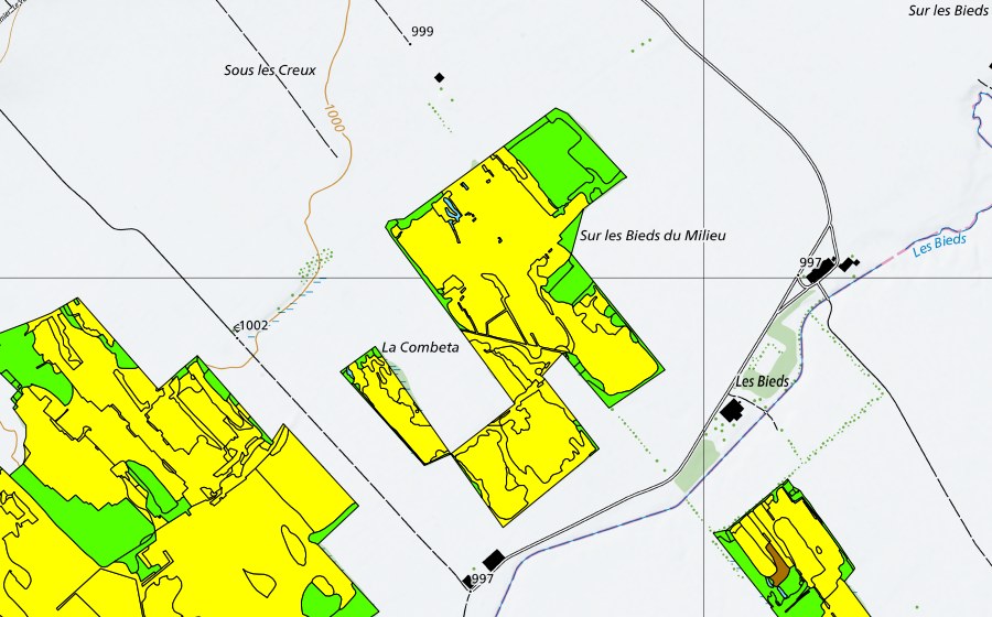 Carte nationale swisstopo avec le périmètre protégé de Vallée des Ponts-de-Martel (Bois des Lattes/Marais Rouge) (Haut-marais)