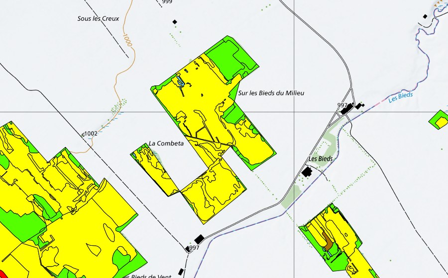 swisstopo national map showing the protected perimeter of Vallée des Ponts-de-Martel (Bois des Lattes/Marais Rouge) (Raised bog)