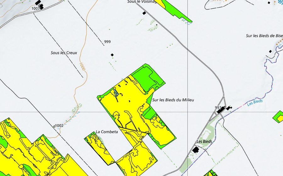 swisstopo national map showing the protected perimeter of Vallée des Ponts-de-Martel (Bois des Lattes/Marais Rouge) (Raised bog)
