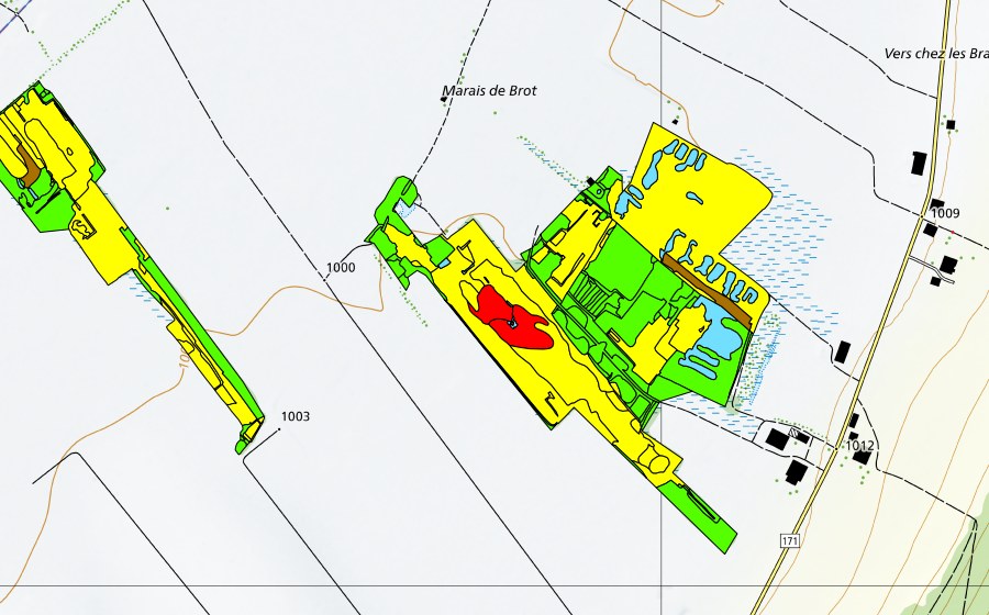Landeskarte swisstopo mit dem Schutzperimeter von Vallée des Ponts-de-Martel (Bois des Lattes/Marais Rouge) (Hochmoor)