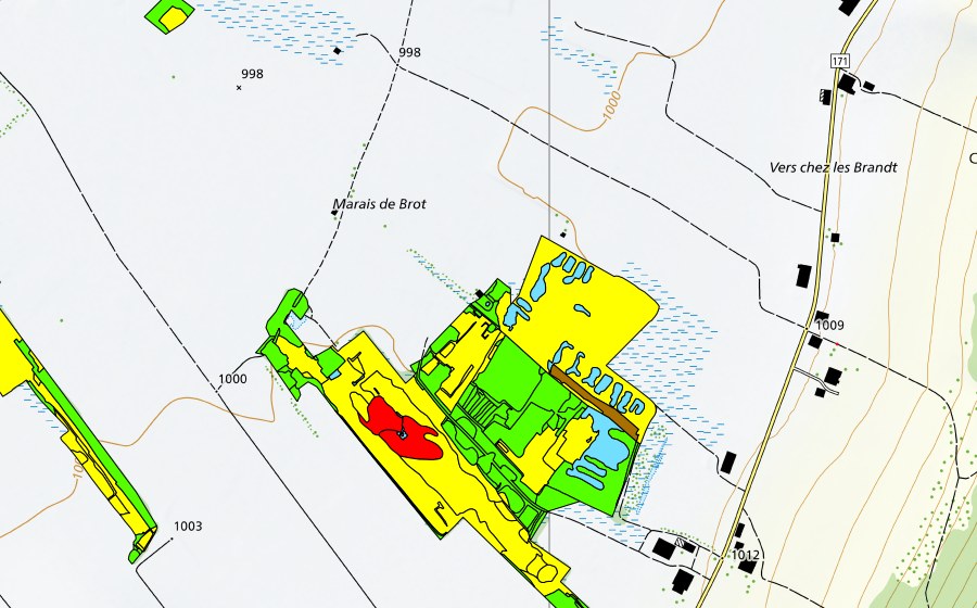 swisstopo national map showing the protected perimeter of Vallée des Ponts-de-Martel (Bois des Lattes/Marais Rouge) (Raised bog)