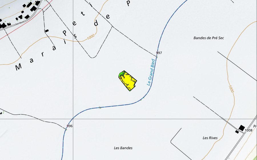 swisstopo national map showing the protected perimeter of Vallée des Ponts-de-Martel (Bois des Lattes/Marais Rouge) (Raised bog)