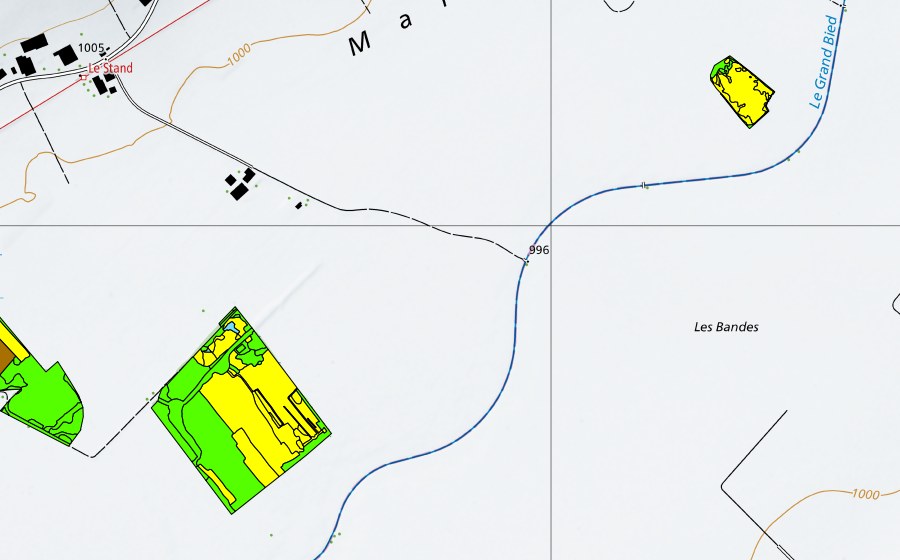 Landeskarte swisstopo mit dem Schutzperimeter von Vallée des Ponts-de-Martel (Bois des Lattes/Marais Rouge) (Hochmoor)