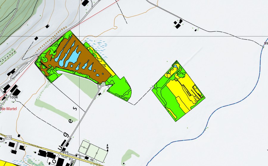 Landeskarte swisstopo mit dem Schutzperimeter von Vallée des Ponts-de-Martel (Bois des Lattes/Marais Rouge) (Hochmoor)