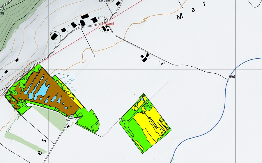 swisstopo national map showing the protected perimeter of Vallée des Ponts-de-Martel (Bois des Lattes/Marais Rouge) (Raised bog)