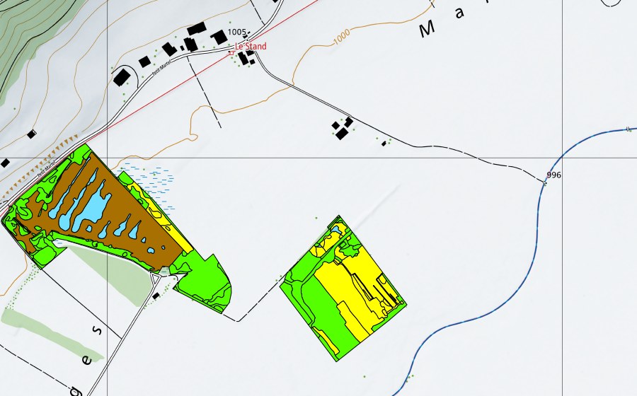 Landeskarte swisstopo mit dem Schutzperimeter von Vallée des Ponts-de-Martel (Bois des Lattes/Marais Rouge) (Hochmoor)