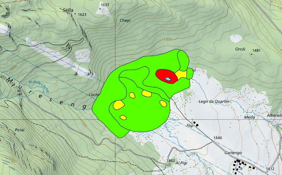 Landeskarte swisstopo mit dem Schutzperimeter von Vél (Gribbio) (Hochmoor)