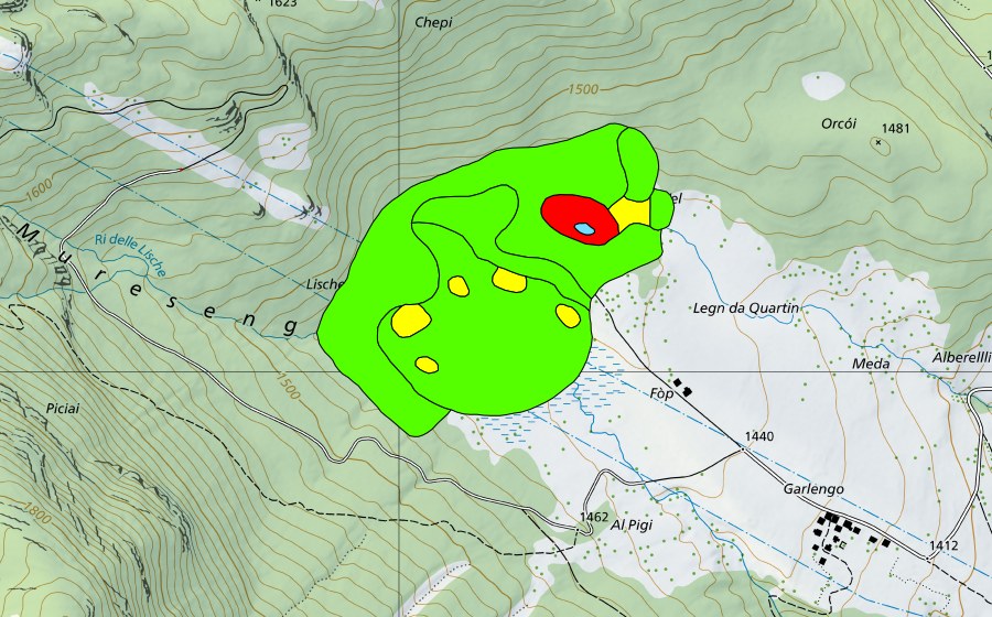 Landeskarte swisstopo mit dem Schutzperimeter von Vél (Gribbio) (Hochmoor)