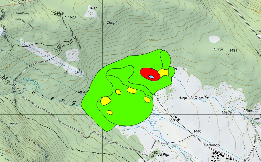 Landeskarte swisstopo mit dem Schutzperimeter von Vél (Gribbio) (Hochmoor)