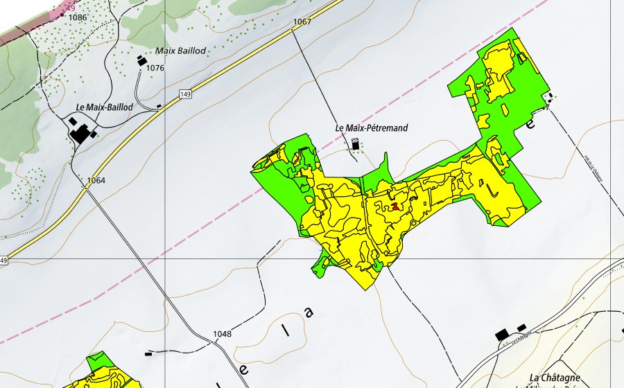 Carte nationale swisstopo avec le périmètre protégé de Vers le Maix Rochat (Haut-marais)