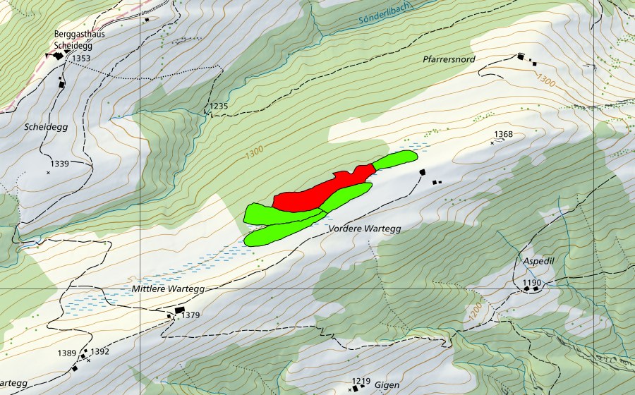 Landeskarte swisstopo mit dem Schutzperimeter von Vordere Wartegg (Hochmoor)