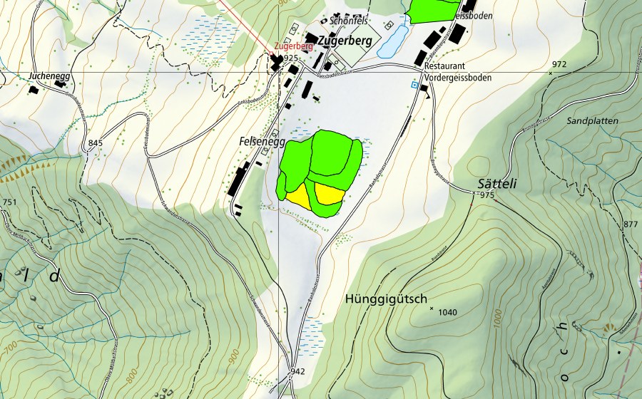 swisstopo national map showing the protected perimeter of Vorderer Geissboden (Raised bog)