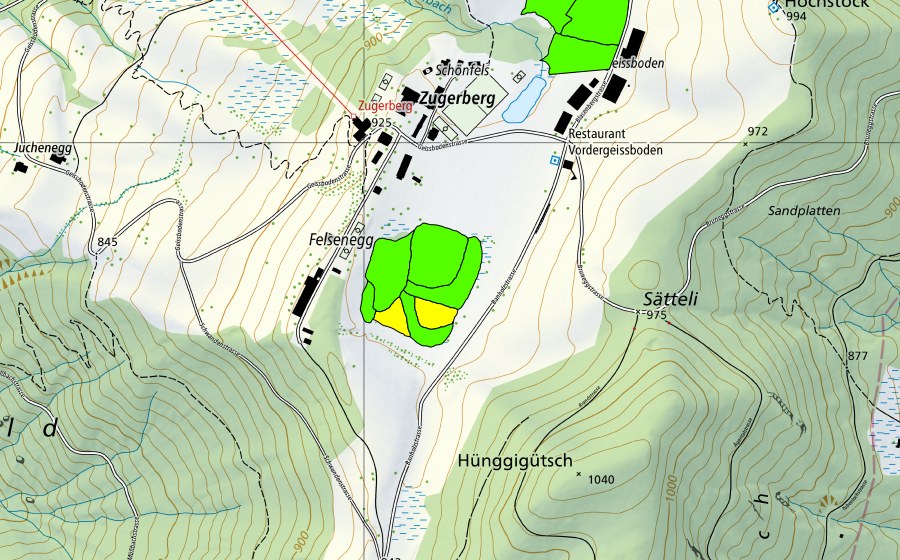 swisstopo national map showing the protected perimeter of Vorderer Geissboden (Raised bog)