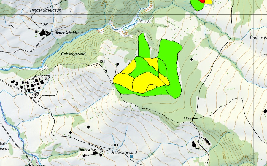 Carte nationale swisstopo avec le périmètre protégé de Vorderes Rotmösli (Haut-marais)