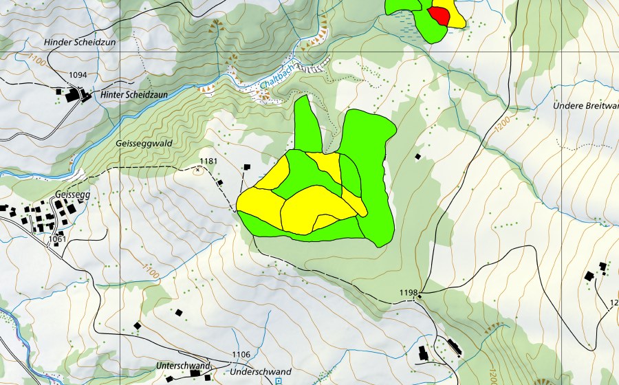 Landeskarte swisstopo mit dem Schutzperimeter von Vorderes Rotmösli (Hochmoor)