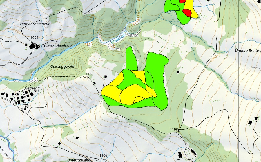 Carte nationale swisstopo avec le périmètre protégé de Vorderes Rotmösli (Haut-marais)