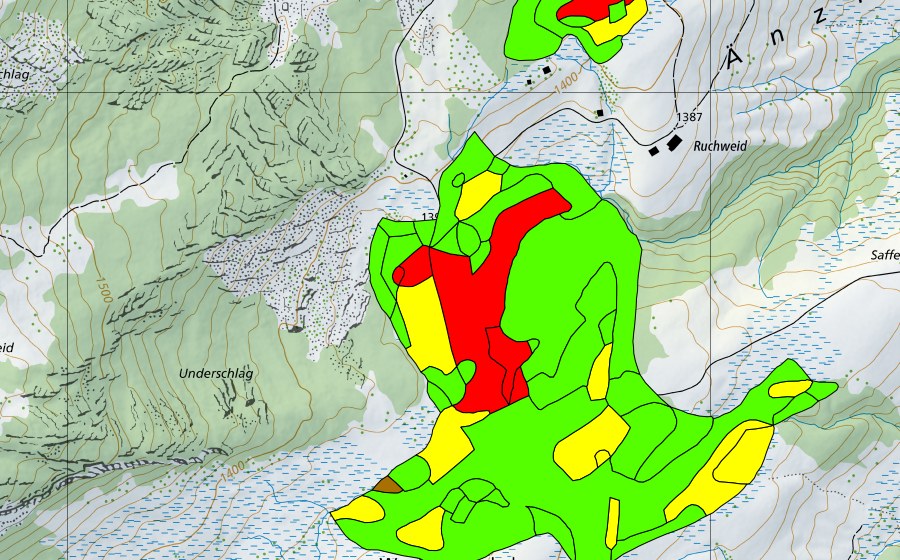 swisstopo national map showing the protected perimeter of Wagliseichnubel (Raised bog)