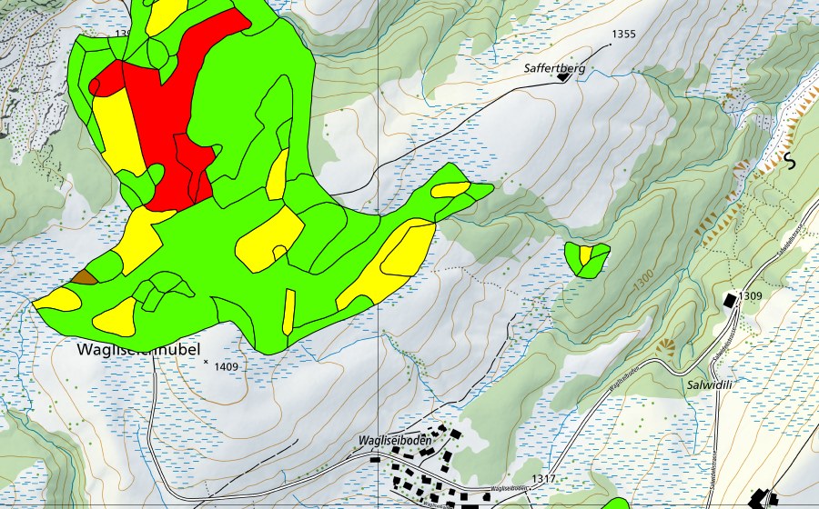 Carte nationale swisstopo avec le périmètre protégé de Wagliseichnubel (Haut-marais)
