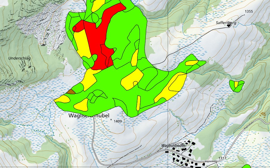 Landeskarte swisstopo mit dem Schutzperimeter von Wagliseichnubel (Hochmoor)