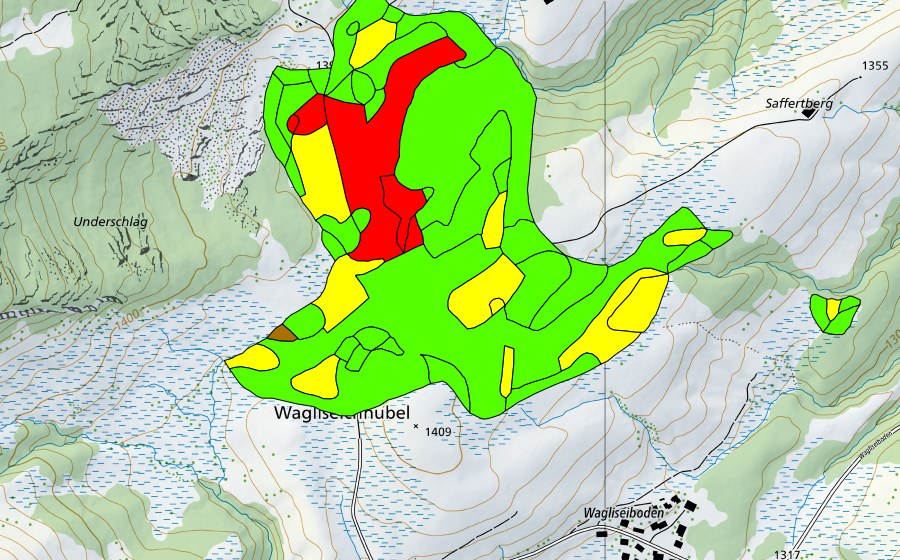 Carte nationale swisstopo avec le périmètre protégé de Wagliseichnubel (Haut-marais)