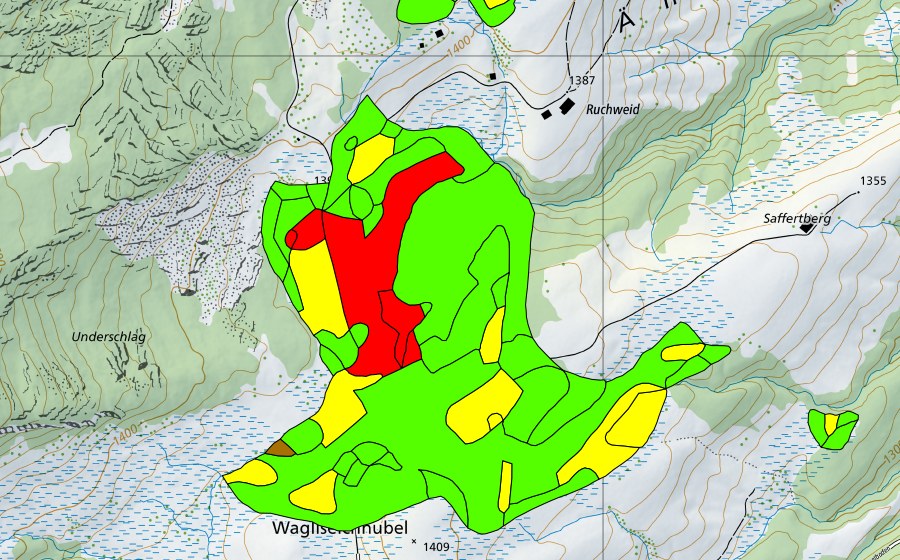 Landeskarte swisstopo mit dem Schutzperimeter von Wagliseichnubel (Hochmoor)