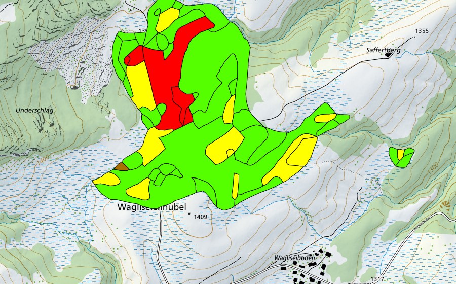 Carte nationale swisstopo avec le périmètre protégé de Wagliseichnubel (Haut-marais)