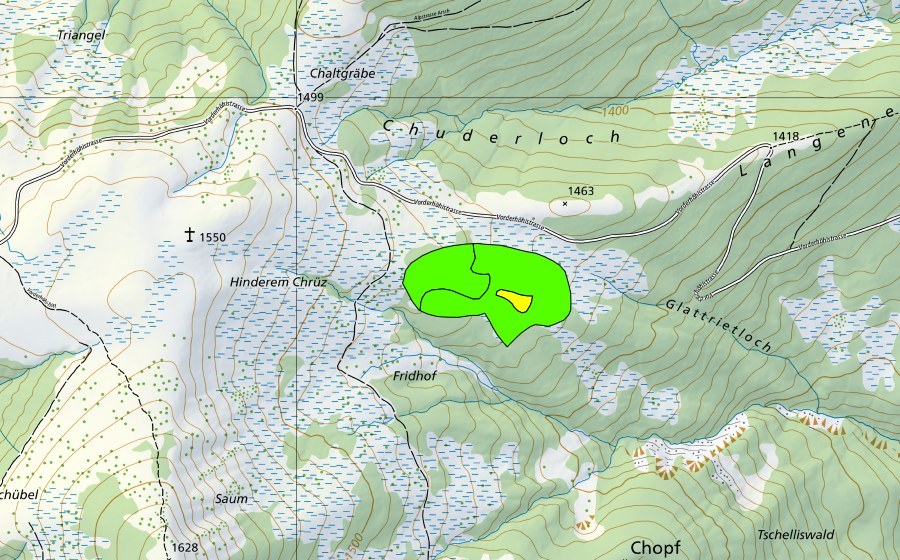 Carte nationale swisstopo avec le périmètre protégé de Westlich Längenegg (Haut-marais)