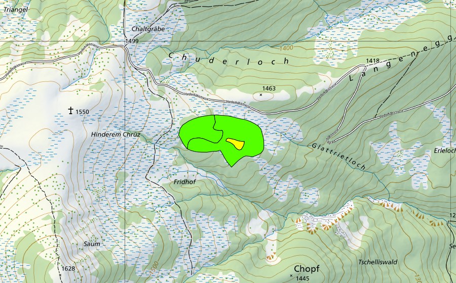Carte nationale swisstopo avec le périmètre protégé de Westlich Längenegg (Haut-marais)