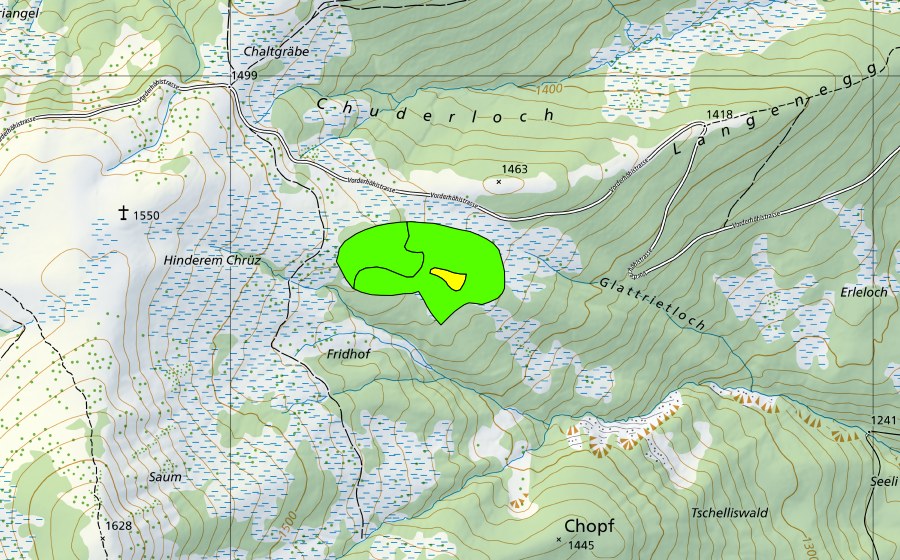 Carte nationale swisstopo avec le périmètre protégé de Westlich Längenegg (Haut-marais)