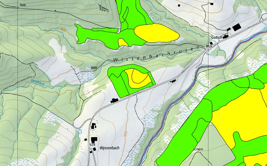 swisstopo national map showing the protected perimeter of Wissenbach (Raised bog)