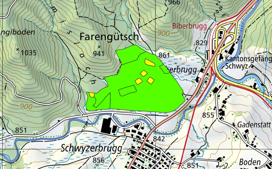 swisstopo national map showing the protected perimeter of Witi (Raised bog)