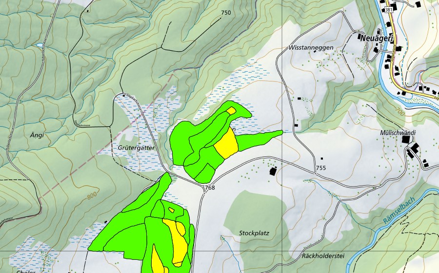 swisstopo national map showing the protected perimeter of Zigermoos (Raised bog)