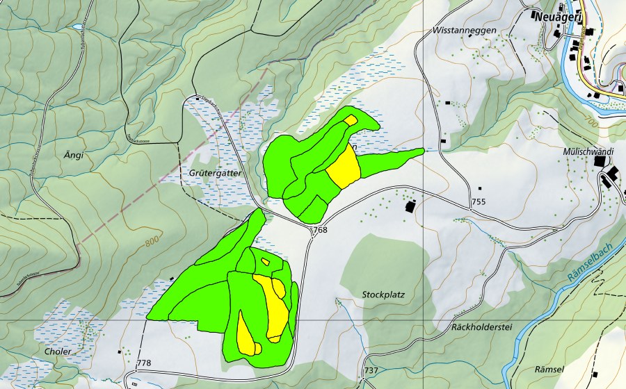 Landeskarte swisstopo mit dem Schutzperimeter von Zigermoos (Hochmoor)