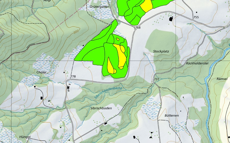 Carte nationale swisstopo avec le périmètre protégé de Zigermoos (Haut-marais)