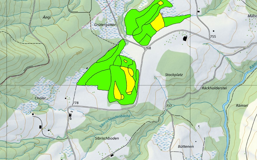 Carte nationale swisstopo avec le périmètre protégé de Zigermoos (Haut-marais)