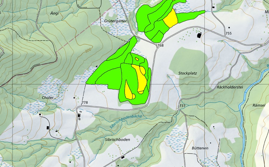 Landeskarte swisstopo mit dem Schutzperimeter von Zigermoos (Hochmoor)