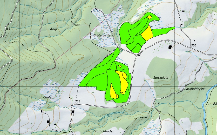 swisstopo national map showing the protected perimeter of Zigermoos (Raised bog)