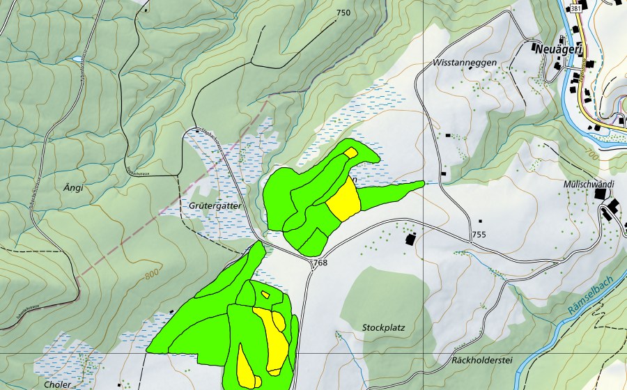 Landeskarte swisstopo mit dem Schutzperimeter von Zigermoos (Hochmoor)