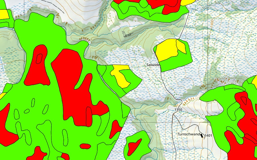 swisstopo national map showing the protected perimeter of Zopf (Raised bog)