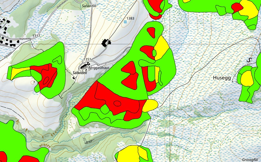 swisstopo national map showing the protected perimeter of Zopf/Salwiden (Raised bog)