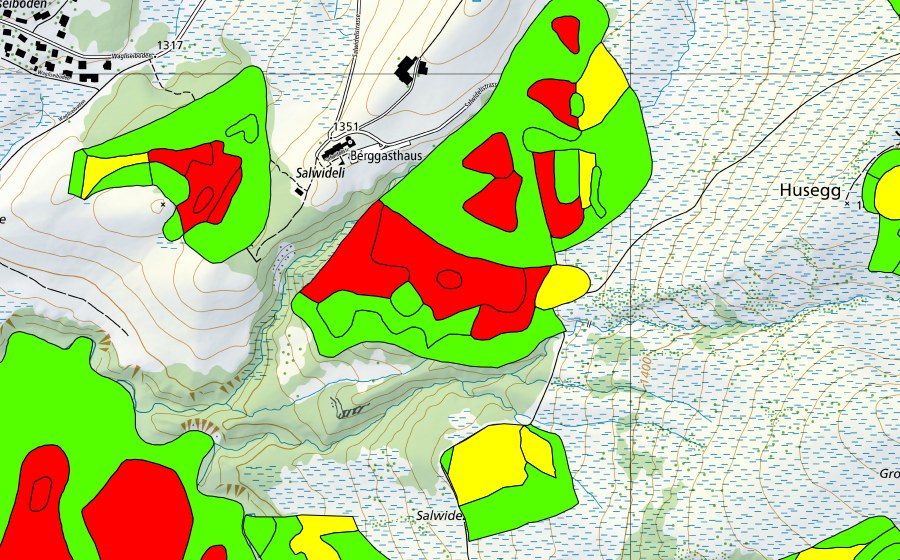 swisstopo national map showing the protected perimeter of Zopf/Salwiden (Raised bog)