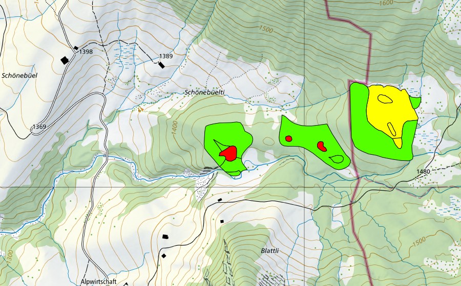 swisstopo national map showing the protected perimeter of Zwischen Fürsteinwald und Blattli (Raised bog)