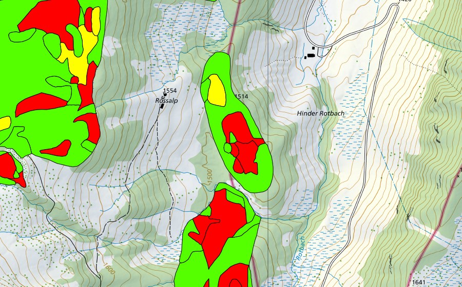 Carte nationale swisstopo avec le périmètre protégé de Zwischen Glaubenberg und Rossalp (Haut-marais)