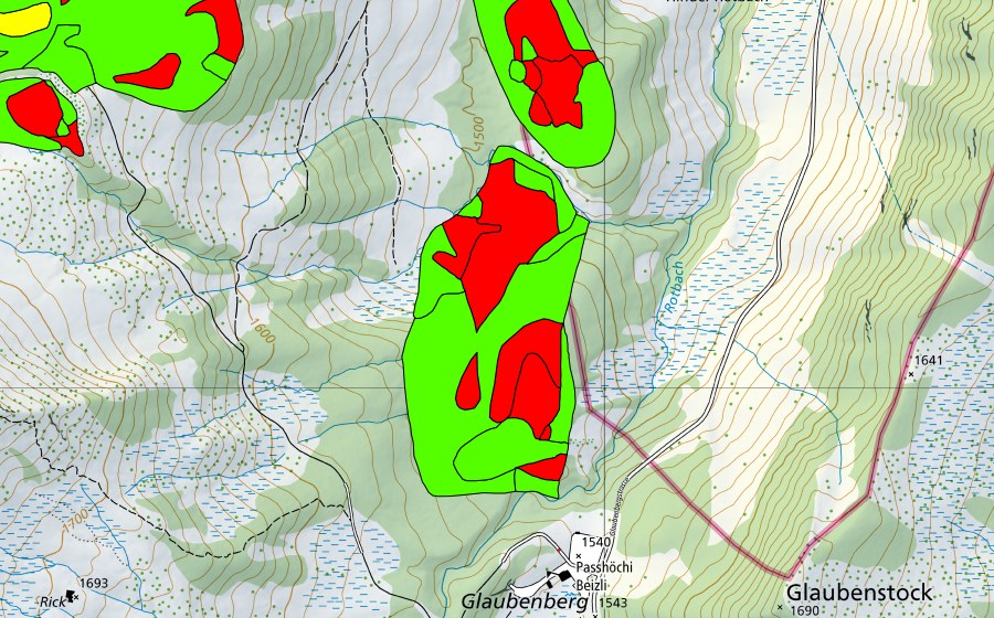 swisstopo national map showing the protected perimeter of Zwischen Glaubenberg und Rossalp (Raised bog)