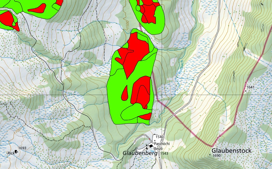 swisstopo national map showing the protected perimeter of Zwischen Glaubenberg und Rossalp (Raised bog)