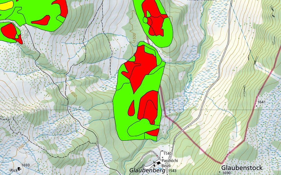 Carta nazionale swisstopo con il perimetro protetto di Zwischen Glaubenberg und Rossalp (Torbiera alta)