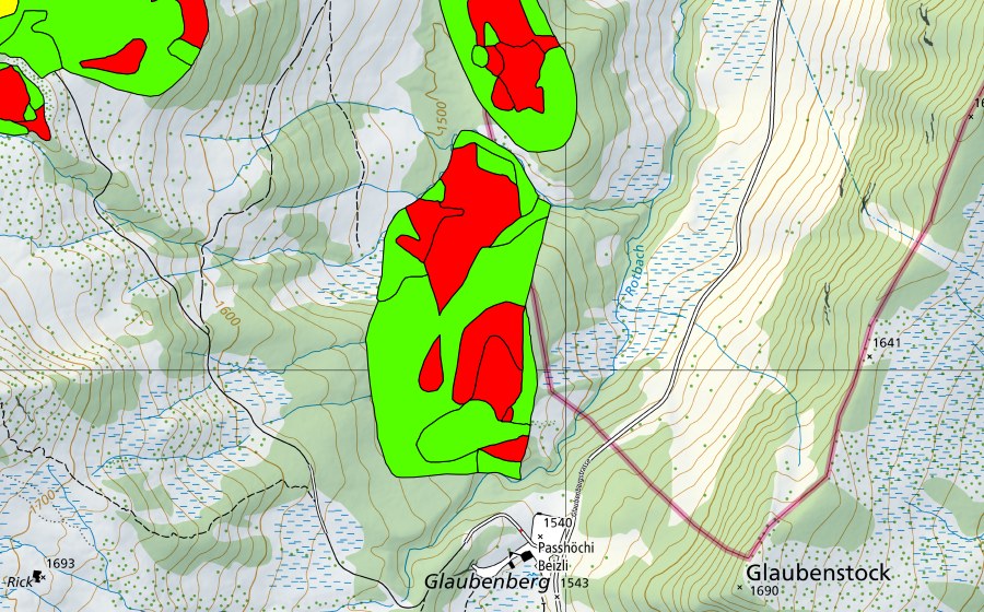 Carte nationale swisstopo avec le périmètre protégé de Zwischen Glaubenberg und Rossalp (Haut-marais)