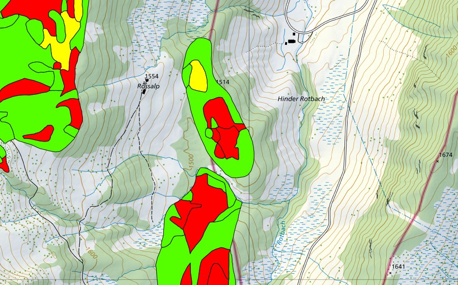Carte nationale swisstopo avec le périmètre protégé de Zwischen Glaubenberg und Rossalp (Haut-marais)